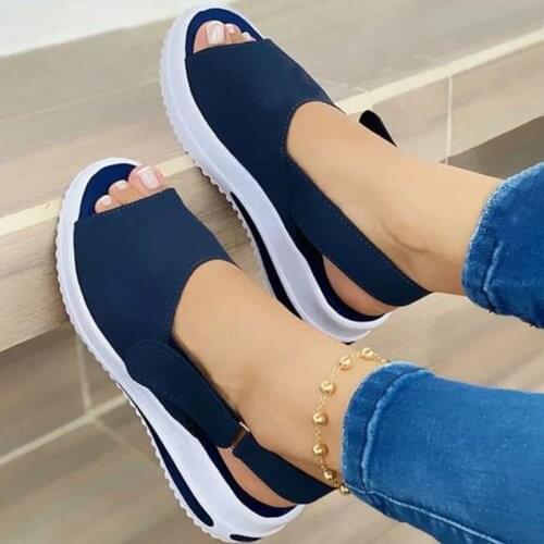 2021 Velcro Stretch Fabric Summer Womens Comfort Walking Shoes Women Platform Sandals Ladies Sandalias Female Casual Footwear Y