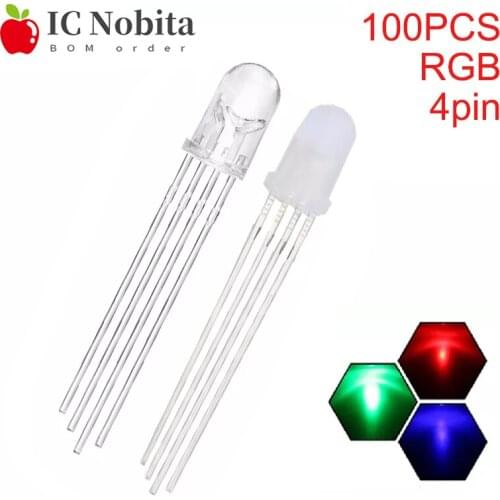 100PCS 4pin 5mm RGB Led Diode Light Lamp Tri-color Round Common Anode LED Multicolor F5 Light Emitting Diode Red Green Blue