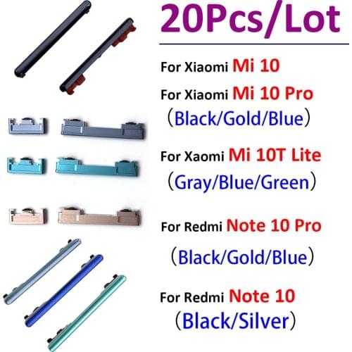 20Pcs/Lot,For Redmi Note 10/Note 10 Pro Side Keys Power and Volume Buttons Replacement For Xiaomi Mi 10T Lite Mi 10/ Mi 10 Pro