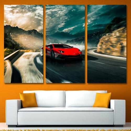 3 Panels Canvas Art Red Roadster Racing Speed Home Decor Wall Art Painting Canvas Prints Pictures for Living Room Poster