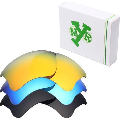 3 Pairs Mryok POLARIZED Replacement Lenses for Oakley Flak Jacket XLJ Sunglasses Stealth Black & Ice Blue & Fire Red