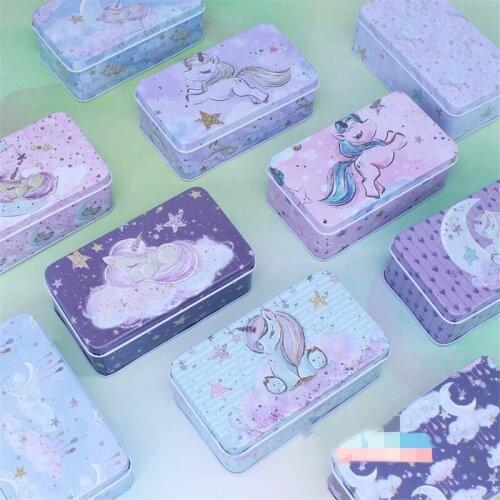 5Pieces/Lot Ins Style Unicorn Tin Box Portable Mini Candy Pill Chutty Sundries Storage Box Best Birthday Christmas Gift for Kids