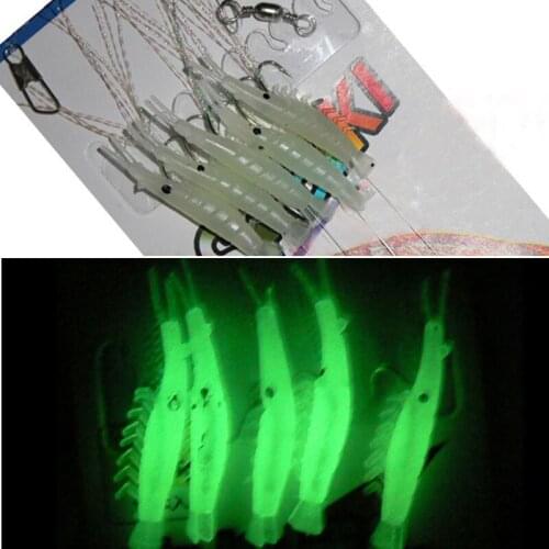 5pcs Soft Rigs Fishing Lure Glow In The Dark Luminous 1.2cm Shrimp Bait With Hooks Jigs Lure Soft Worm Fake Lure Baits Lures Set