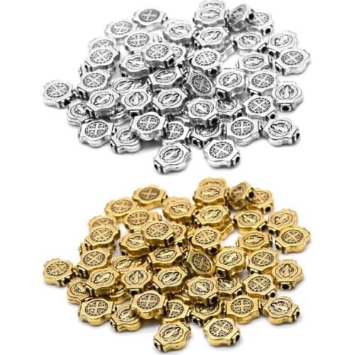 50Pcs Ancient Gold/Ancient Silver Saint Benedict Medal Round Loose Bead Jewelry Diy Religious Jewelry Accessories