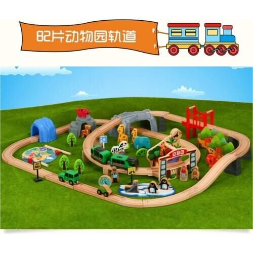 82pcs ZOO track train set compatible with wooden train tracks and electric cars children puzzle track car toy track set