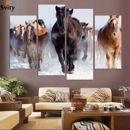 Unframed 4 pcs High Quality Cheap Art Pictures Running Horse Large HD Modern Home Wall Decor Abstract Canvas Print Oil Painting