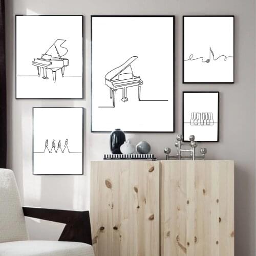 Black White Piano Canvas Poster Nordic Line Drawing Print Music Minimalist Wall Art Painting Decorative Picture Home Decor