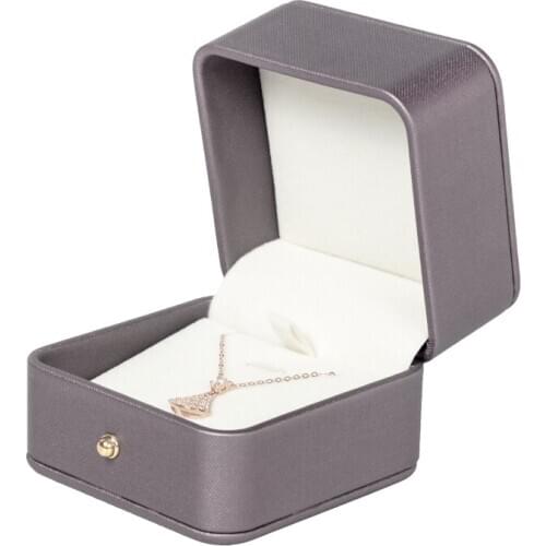 Pu Leather Pendant Necklace Jewelry Metal Gray Flat Square Simple Style For Sisters Birthday Gifts Organizer Box