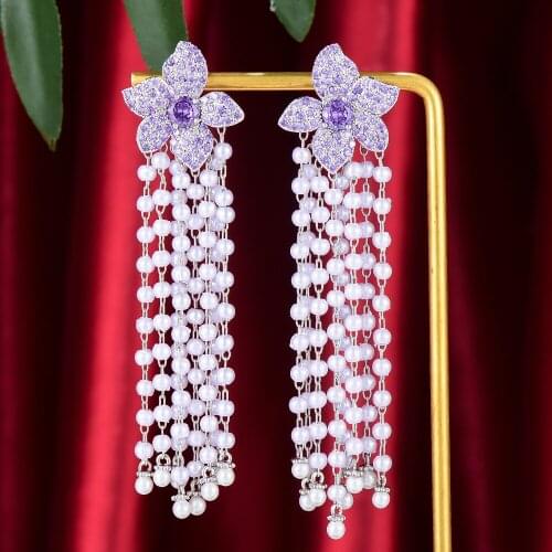 Jimbora Shiny Luxury Pearls Tassel Dangle Earrings For Women Wedding Earring Brincos Female DIY Fashion Jewelry Gift 2021 New