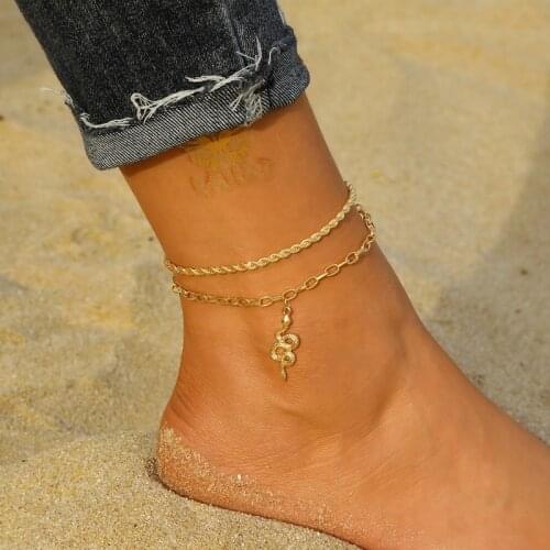 KISSWIFE Punk Multilayered Lock Snake Chain Anklet For Women 2021 Trend Gold Butterfly Shell Anklets Foot Bracelet Beach Jewelry