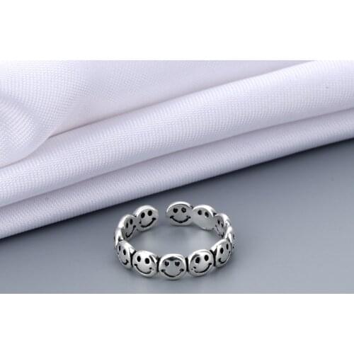New Funny Silver Color Happy Smiling Face Open Rings for Women Punk Hip Hop Adjustable Ring Fashion Jewelry for Women