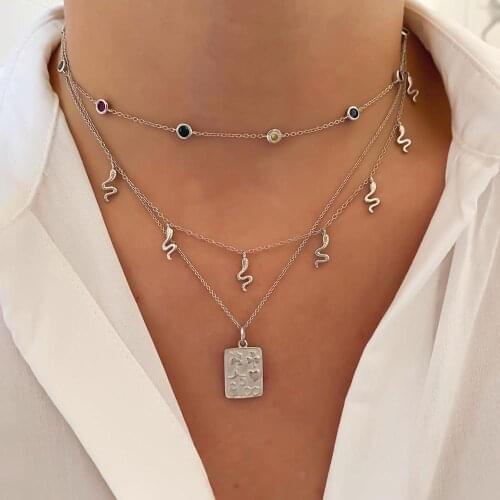 Cute lovely fashion girl women jewelry multi piece cute lovely small snake charm choker necklace 35+10cm