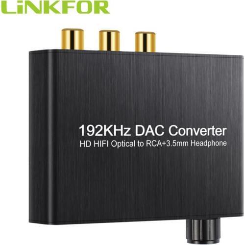 LiNKFOR 192kHz DAC Converter With Volume Control Support DTS AC3 5.1CH Digital SPDIF Coaxial Toslink To Analog Converter