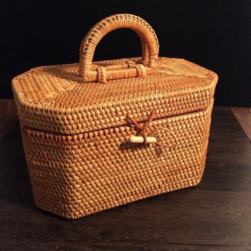 Gift Picnic Large Capacity Storage Basket Healthy Easy Clean Practical Camping Wicker Rattan Removable Lid Outing With Handle