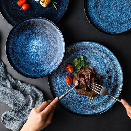 Northern Europe creative Hotel Western steak plate blue elegant household ceramic tableware dinner plates