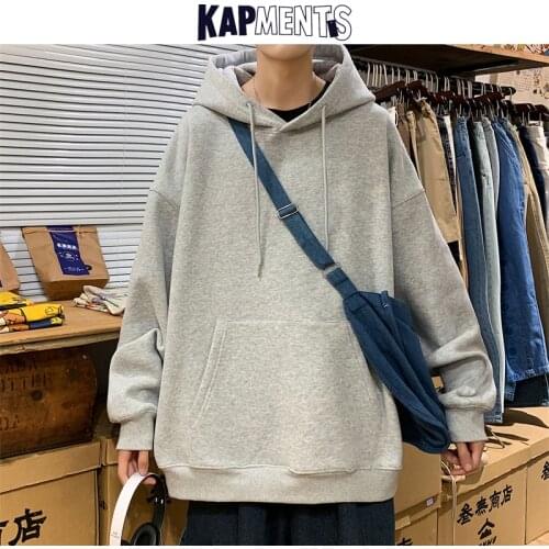 KAPMENTS Oversized Solid 12 Colors Pullover Hoodies For Men 2021 Mens Streetwear Harajuku Sweatshirts Long Sleeve Korean Clothes
