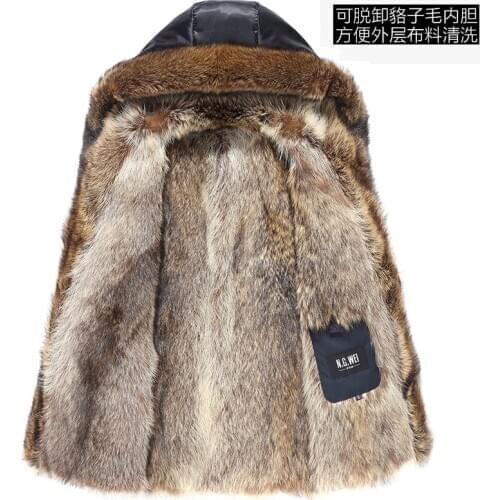 Winter Jacket Men Parka Real Fur Coat Hooded Natural Raccoon Fur Liner Warm Genuine Fur Jackets Parkas De Hombre 16-7731
