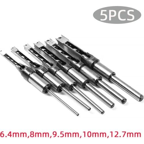 5PCS Woodworking Tools Twist Square Hole Drill Bits Kit Square Auger Mortising Chisel Drill Set For Wood Carving DIY Furniture