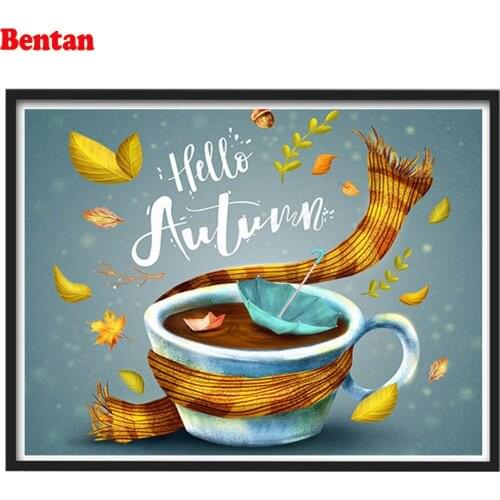 New Diamond Embroidery Coffee Fall Leaves Diamond Painting Full Square Round rhinestones Picture Diamond Mosaic Beadwork