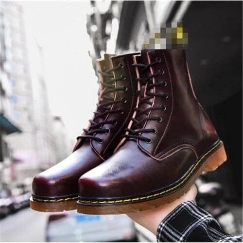 New Spring Autumn Mens Working Boots Wine Red Cowboy Boots for Men Leather Casual Men Shoes High Quality Couple Motorcycle Boots