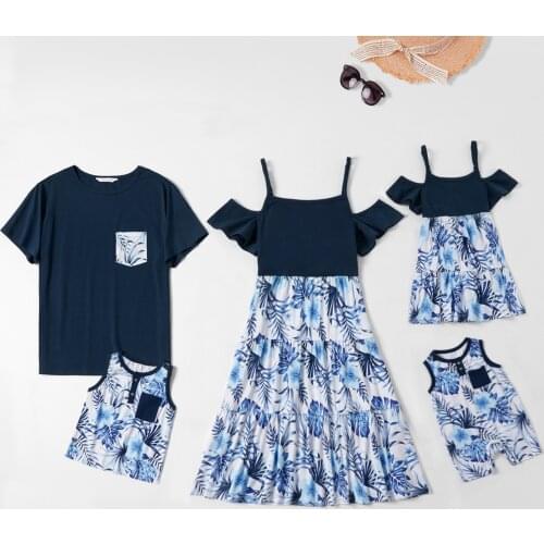 PatPat New Mosaic Family Solid Stitching Floral Print Matching Sets