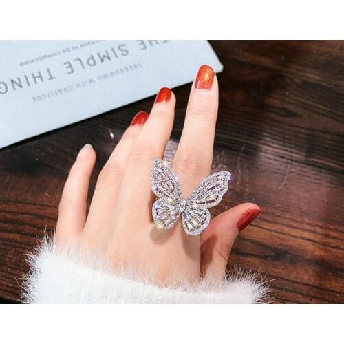 Charming high-end luxury zircon butterfly ring inlaid with colorful brick womens simple ring