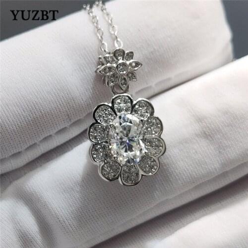 YUZBT 18K White Gold Plated 1 Carat Excellent Cut Gemstone Diamond Test Past D Color Oval Moissanite Pineapple Pendant Necklace