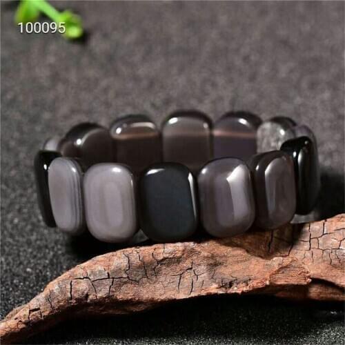 Genuine Rainbow Natural Ice Obsidian Gemstone Rectangle Bead Stretch Natural Stone Bracelet Bangle 18*7mm