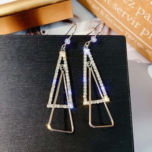 Gold Silver Colour Needle Fashion Geometric Earrings Exaggerated Rhinestone Zircon Triangle Long Section Womens Earring
