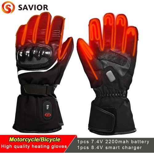 SAVIOR Motorcycle Cycling Gloves Heated Bicycle Winter Outdoor Rechargeable Battery Electric Heating Gloves 3 Levels Control