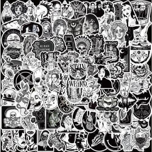 10/50/100PCS Black White Gothic Wind Horror And Thriller Graffiti Stickers Aesthetic Laptop Guitar Phone Decal Sticker Kid Toy