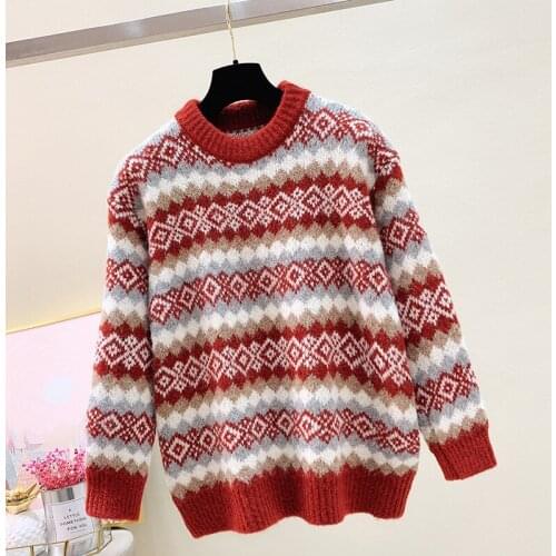 Striped Thick Loose Female Autumn Clothes Korean Knitted For WomenS Pullovers 2021 Winter Sweater Clothes Top D0651