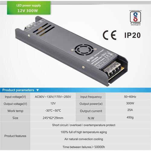 AC 100V-250V to DC 12V 25A 300W 24V 12.5A 12V 29.1A 24V 12.5A 350W 12V 29.1A 24V 14.5A 400W lighting transformer led driver