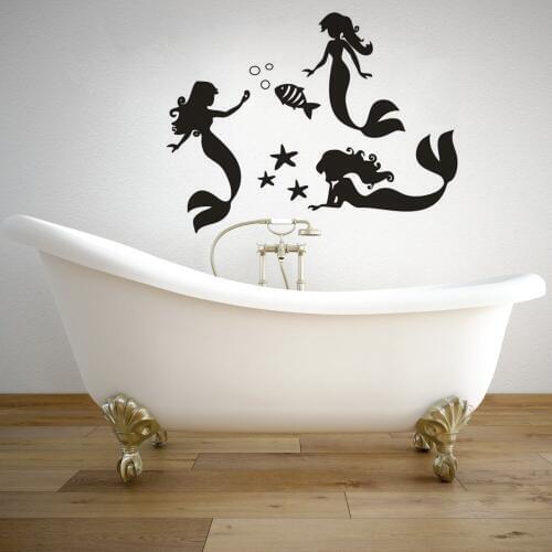 Mermaid Bathroom Decoration Vinyl Fish With Bubble Wall Sticker Sea Style Home Wall Art Mermaid Removable Wall Poster AZ201