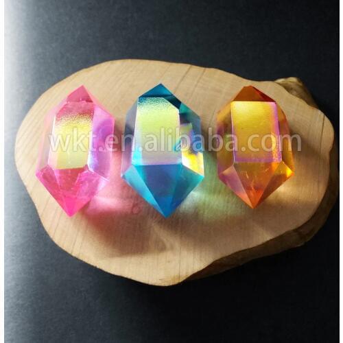 WT-G148 Gogerous mix color aqua aura quartz stone fashion double sided aura point double wand crystal point stone for wholesale