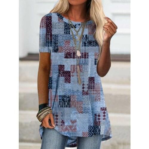 2021 Summer Shirt Women Plaid Print T-shirt For Women Vintage O Neck Short Sleeve Top Ladies Casual Pullovers Female TShirt