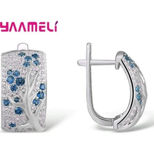 Exquisite Colors Flower Branch Small Cubic Zirconia Gem For Women 925 Sterling Silver Earrings Party Jewelry Female Plum Brincos