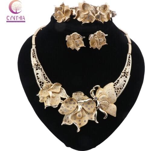 CYNTHIA Dubai Jewelry Sets for Women Dubai Nigeria Crystal Necklace Earrings Bridal Gift African Wedding Bridesmaid Jewelry Sets