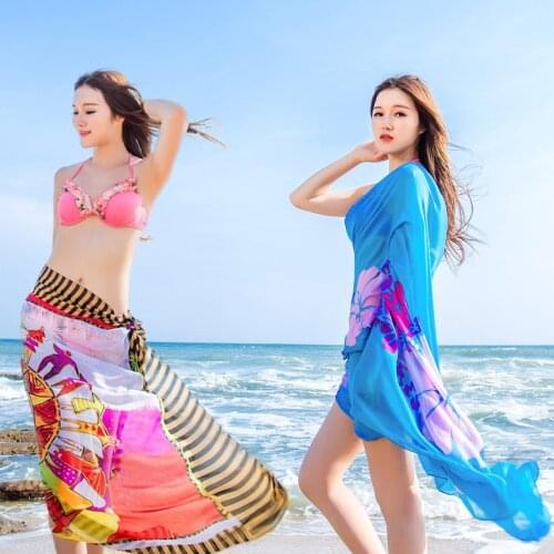 Women Chiffon Sarong Pareo Bikini Cover-Up Beach Dress Swimwear Wrap Skirt Cover, 60PCS