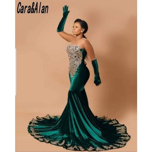 Sexy Dark Green Prom Dresses Long Sleeves Velvet Mermaid Evening Gowns for Women Lace Applique robe de soirée de mariage 2021