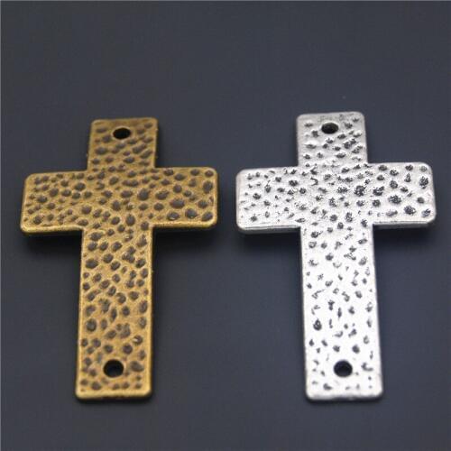 10pcs/lot Metal Alloy Sideways Hammered Cross Charm Connector DIY Bracelet Findings 29x50mm