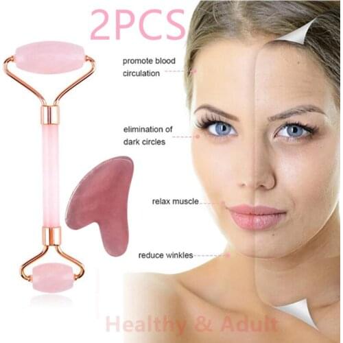 2PCS Facial Massage Roller Gua Sha Scraper Board Slimmer Lift Wrinkle Remover Slimming Relaxation Beauty Neck Thin