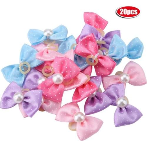 20pcs Small Pet Dog Puppy Dots Faux Pearl Hair Rubber Bow Pattern Dog Cat Hair Rope Hair Band Cute Ribbon Pet Grooming Supplies