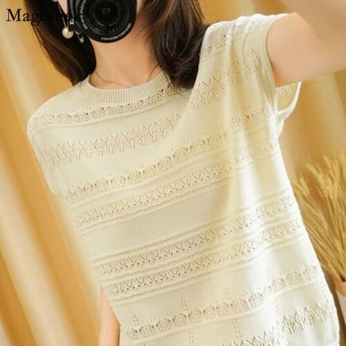 2021 Summer Cotton T-shirt Women New Round Neck Pullover Knitwear Clothing Plus Size Casual Tops Short Sleeve Tees 14642