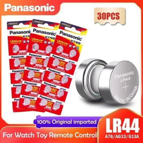 30PCS Panasonic LR44 LR 44 A76 AG13 1.5V Button Cell G13A LR44 LR1154 SR1154 357A SR44 SR44SW SR44W GP76 Toy Watch Clock Battery