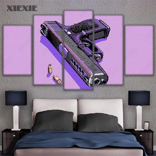 5Pcs Canvas Painting Gun Modern Home Decor Wall Art Pictures Living Room Prints Pistol Bullet Painting Retro Pop Art Gun Poster