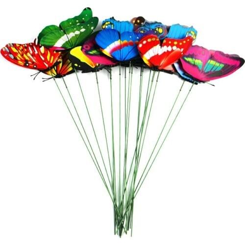 50 pcs PVC simulation single-layer plunger Bunch of Butterflies Garden Yard Planter Colorful Whimsical Butterfly Stakes Decoract