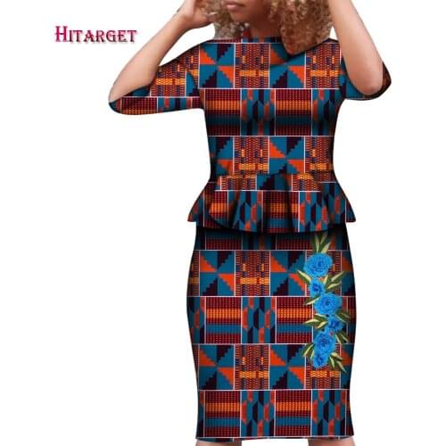 2020 African women dress Dress skirt Print dress Top + Skirt 2 pieces Fashionable short skirt Round collar Multiple color wy7652