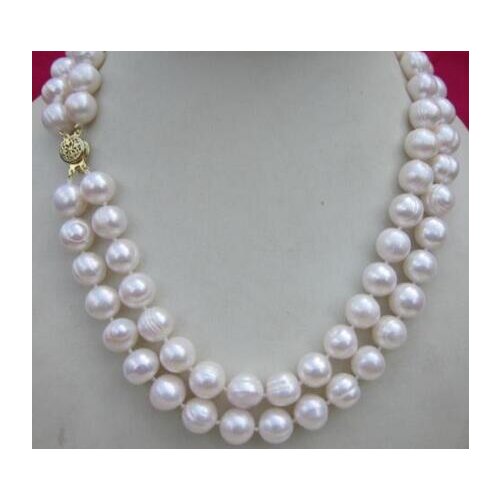 Free shipping Noble jewelry Double strands 11-12mm natural south sea white pearl necklace