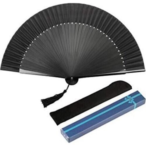 Black Elegant Carved Hand Held Folding Fans Bamboo Wood Silk Hand Fan For Events Party Wedding Home Decoration